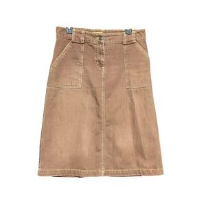 Vintage Louie Anthropologie Brown Denim Midi Skirt Size 6 Utility A-Line Y2K 90s
